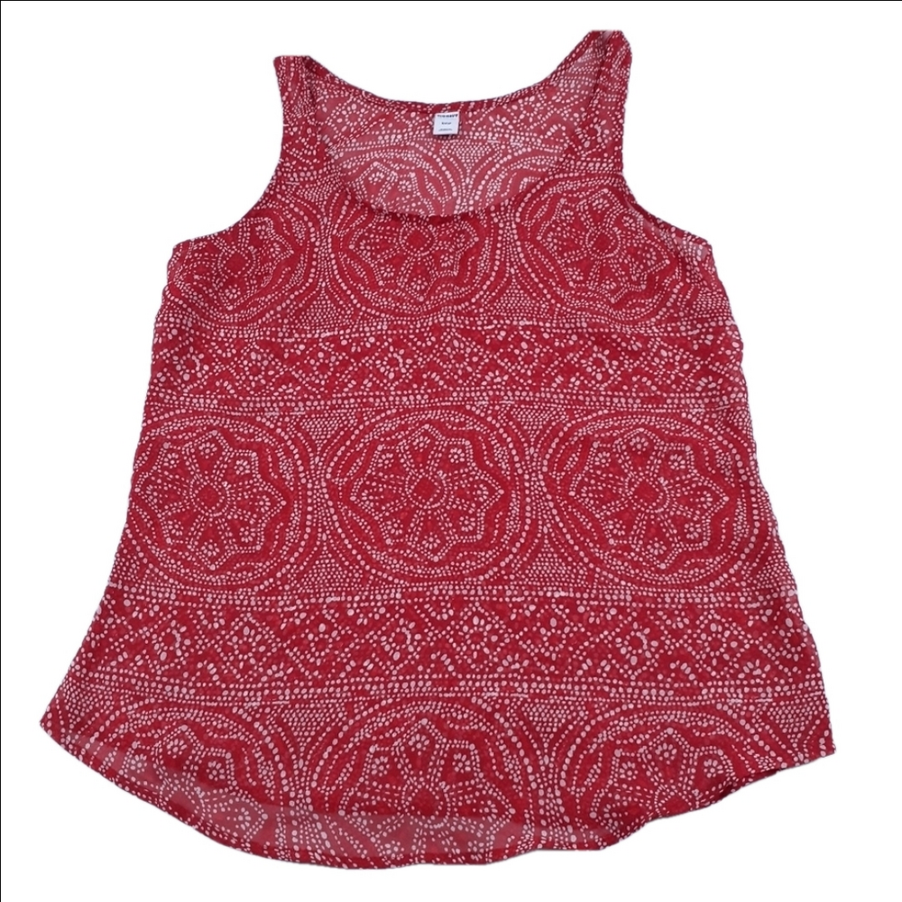 Old Navy Red Patterned Scoop Neck Tank Top